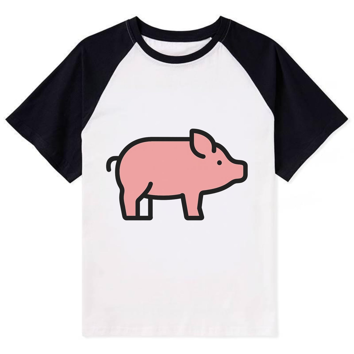 Pig - Pink farm pig flat side profile - Contrast Raglan T-shirt - Black