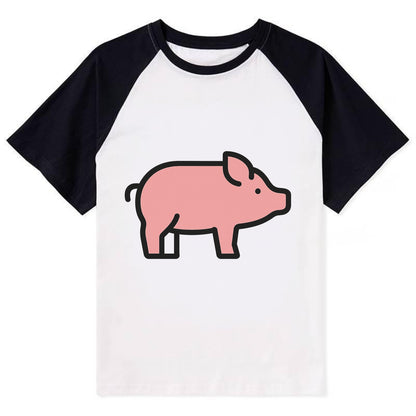 Pig - Pink farm pig flat side profile - Contrast Raglan T-shirt - Black