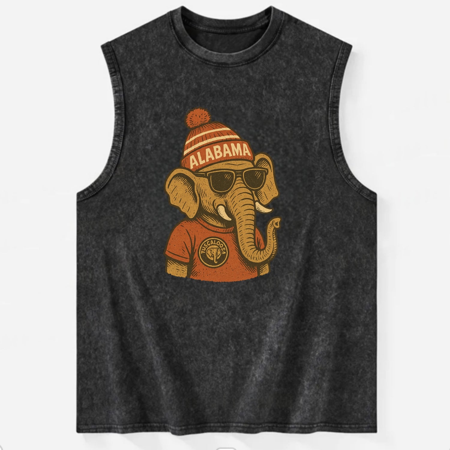 Tuscaloosa Crimson Elephant wearing Alab - Vintage Washed Tank - Black