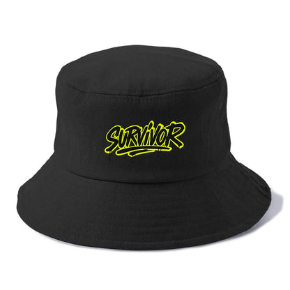 Bold typography design - "SURVIVOR" - overcomer, still standing, made it through - Bucket Hat - Black