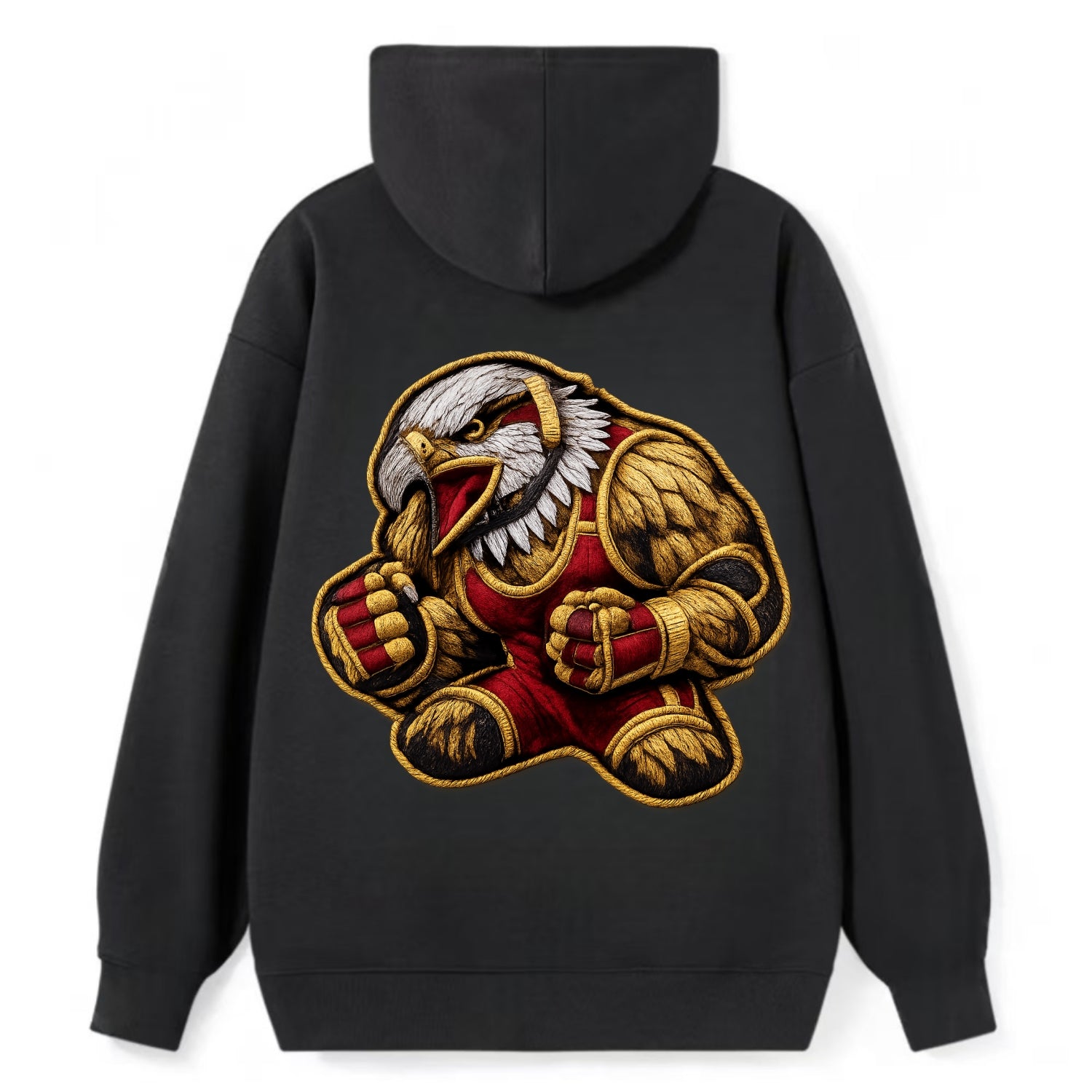 Embroidered patch design - WRESTLING EAGLE - fierce eagle with wrestling - Classic Pullover Hoodie - Black