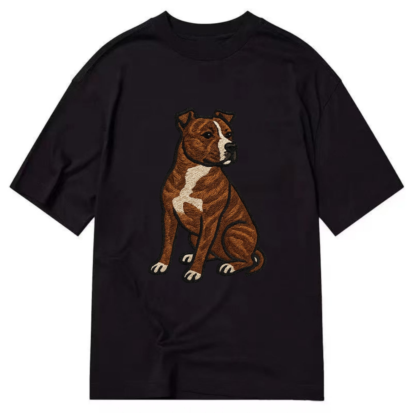 American Staffordshire Terrier - Brindle embroidered pose - Classic T-shirt - Black