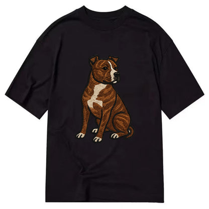 American Staffordshire Terrier - Brindle embroidered pose - Classic T-shirt - Black