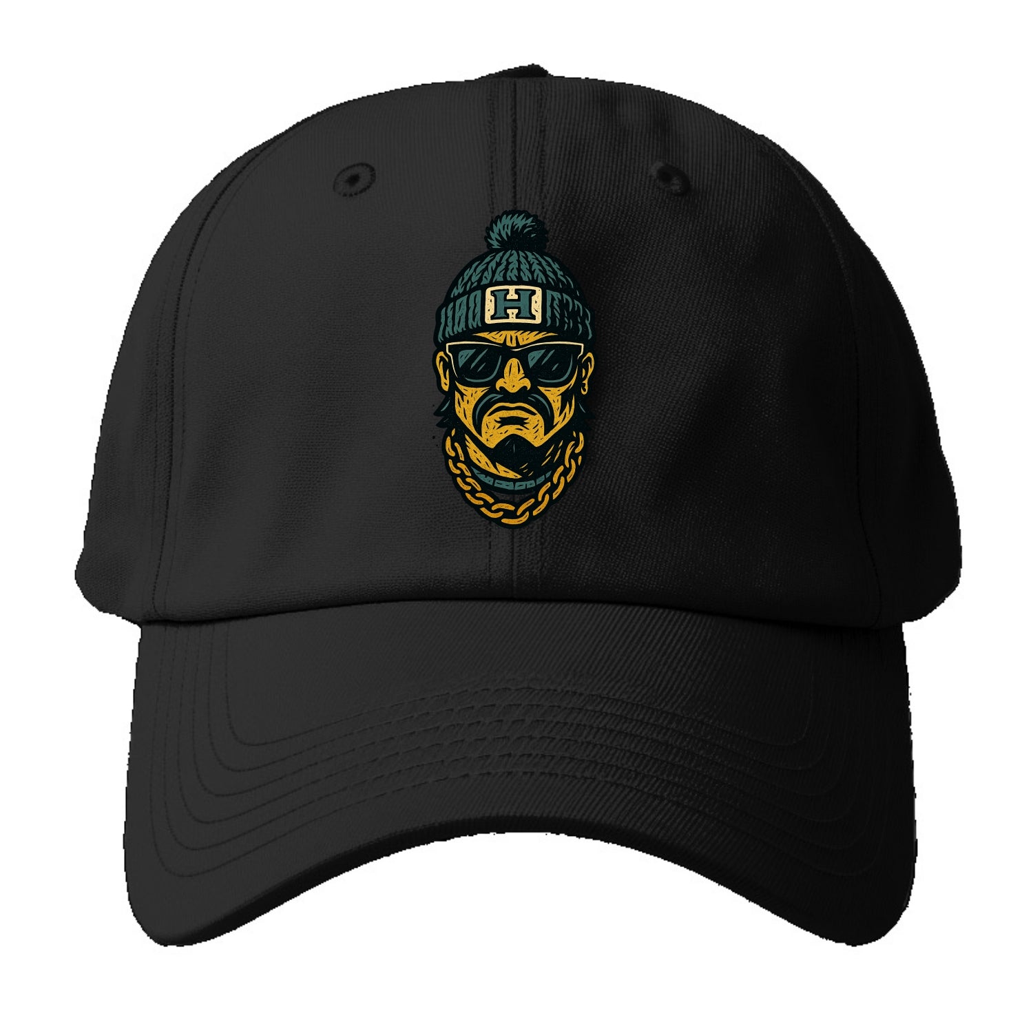 Honolulu Warrior wearing Hawaii beanie with H patch - Baseball Cap For Big Heads - Black