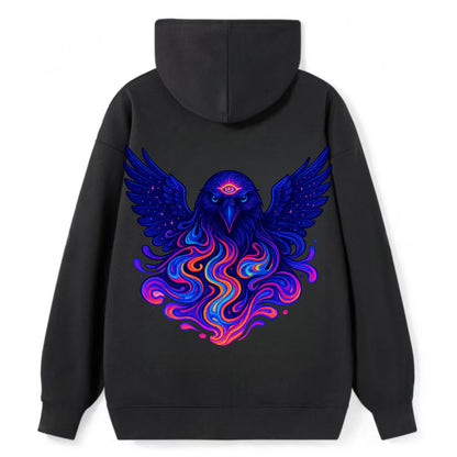 Mysterious raven with feathers showing future visions in neon colors, - Classic Pullover Hoodie - Black