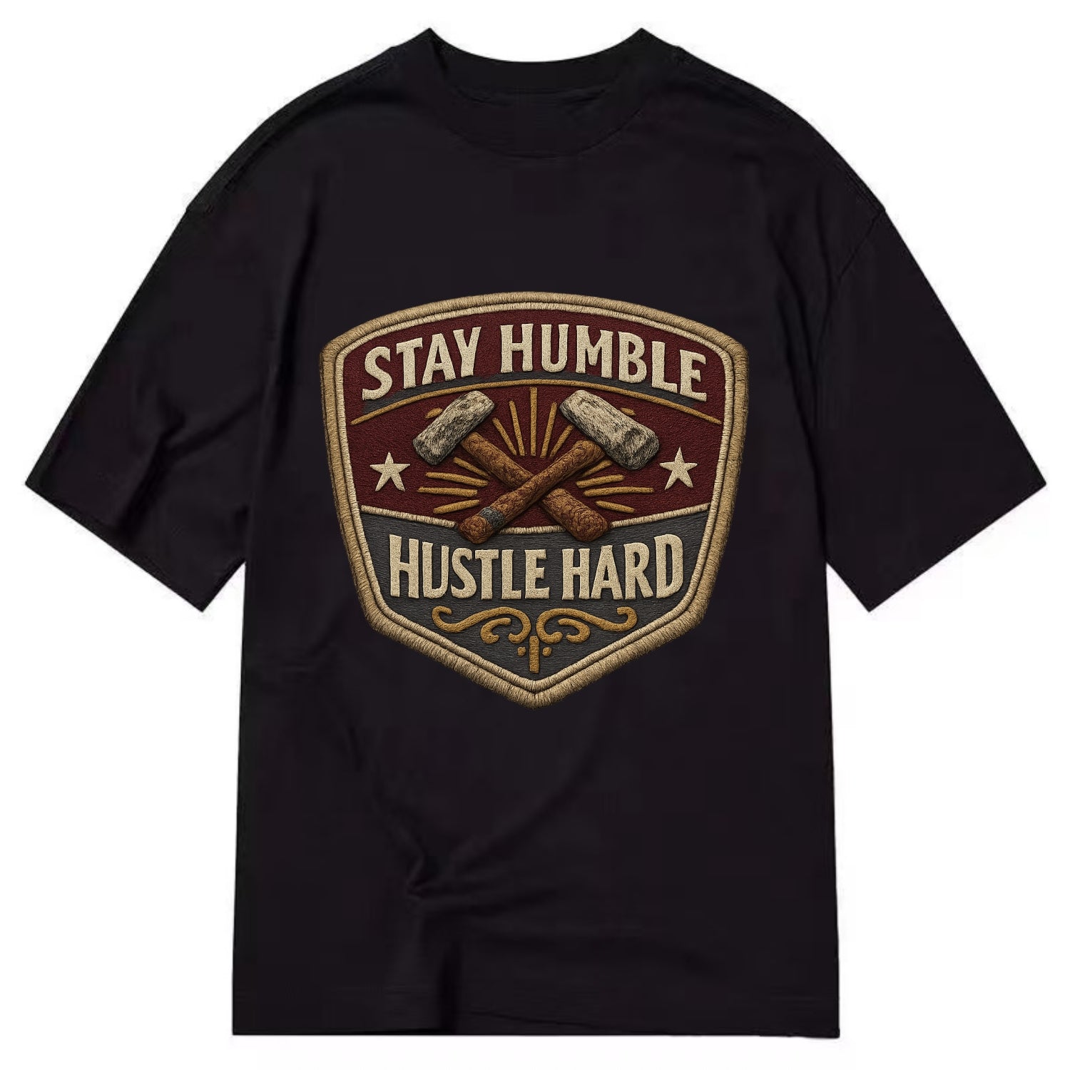 STAY HUMBLE HUSTLE HARD - text in silver , work ethic - Classic T-shirt - Black