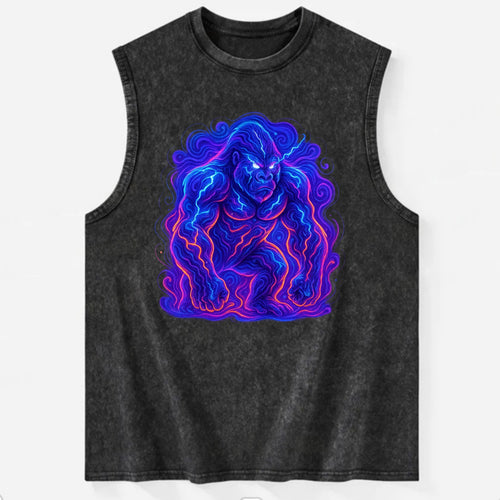 Mighty gorilla with electricity flowing through defined muscles, lightning - Vintage Washed Tank