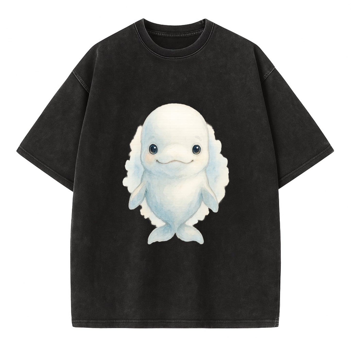 Baby Beluga Whale - pure white, rounded forehead, small eyes with big - Vintage T-shirt - Black