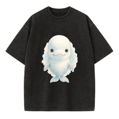 Baby Beluga Whale - pure white, rounded forehead, small eyes with big - Vintage T-shirt - Black