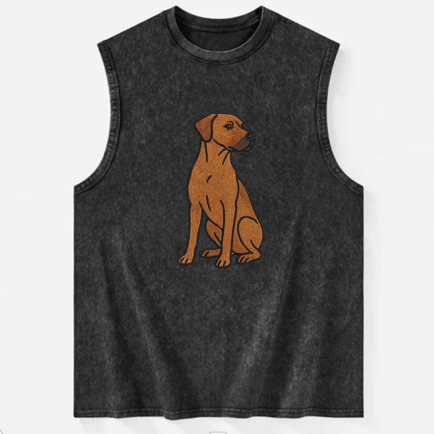Rhodesian Ridgeback - Red wheaten embroidered pose - Vintage Washed Tank - Black