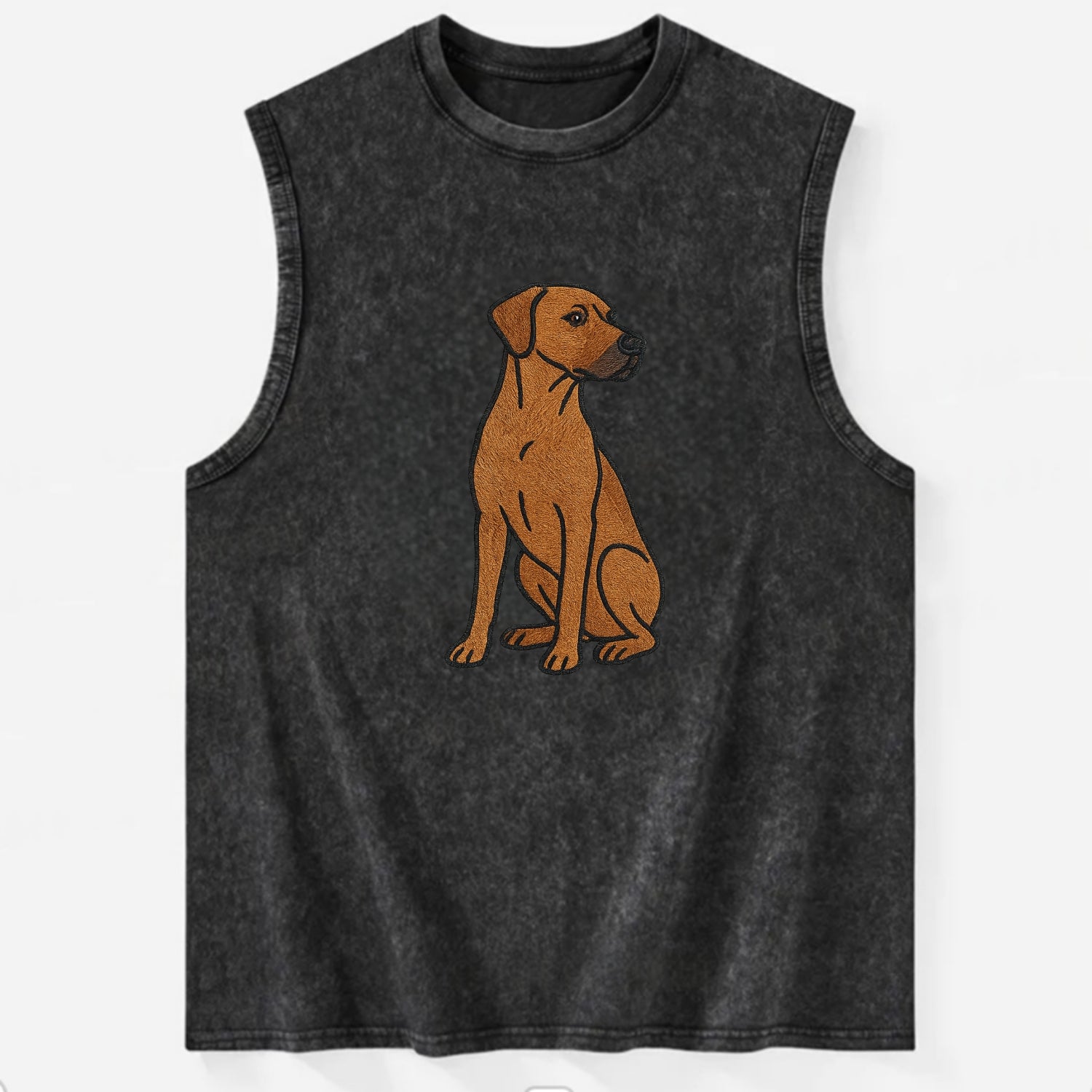 Rhodesian Ridgeback - Red wheaten embroidered pose - Vintage Washed Tank - Black