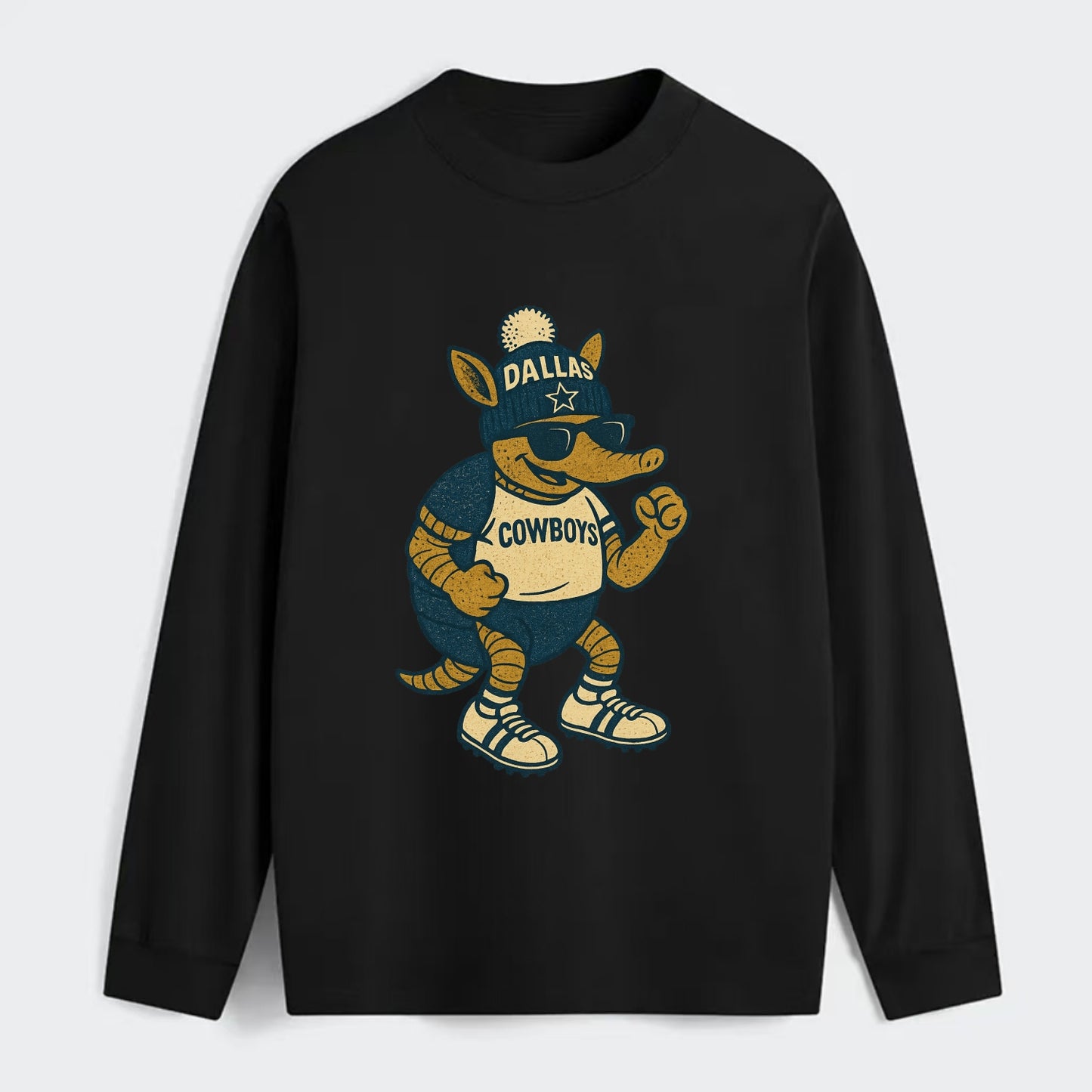 Dallas Armadillo wearing Cowboys beanie with lone star patch and - Classic Long Sleeve Shirt - Black
