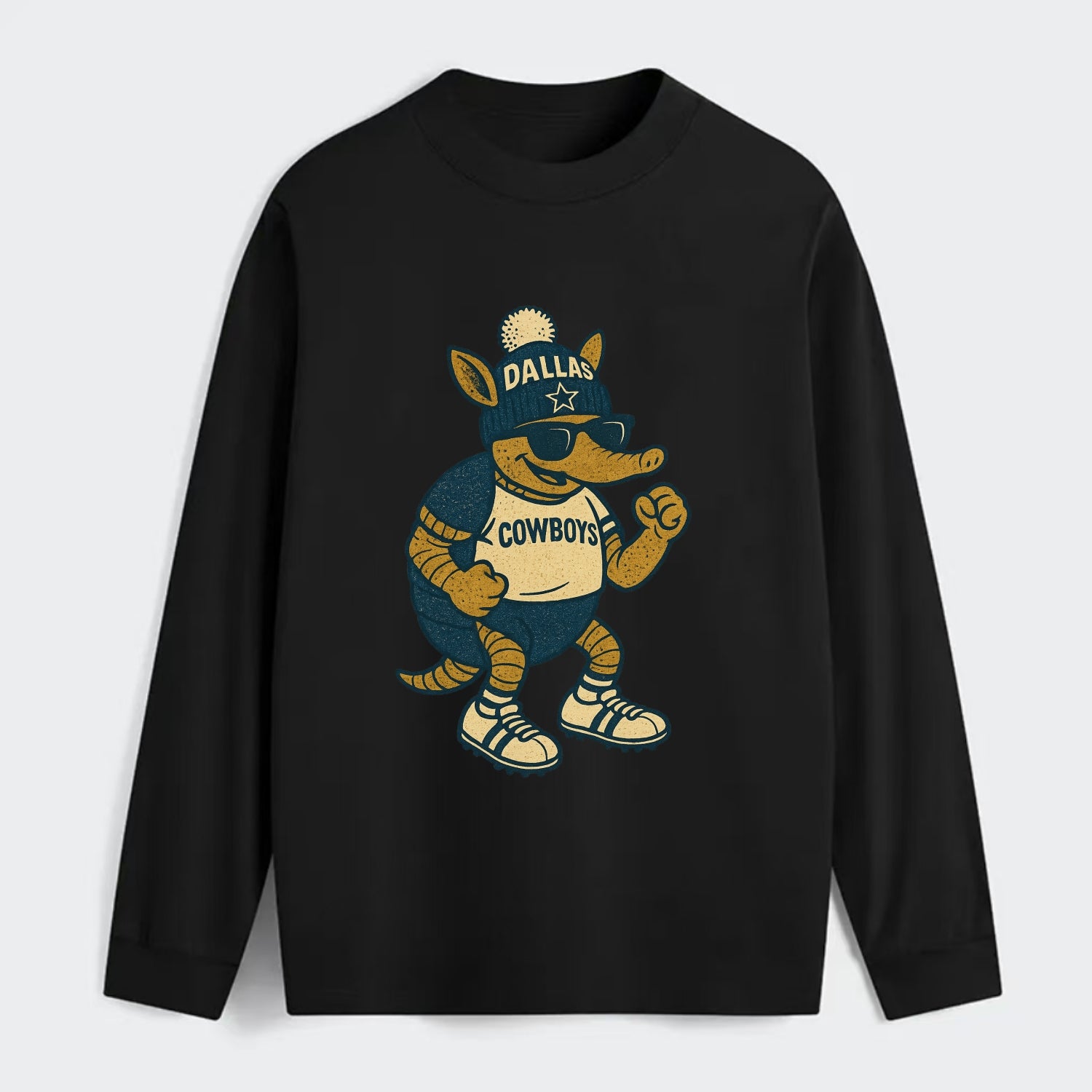 Dallas Armadillo wearing Cowboys beanie with lone star patch and - Classic Long Sleeve Shirt - Black