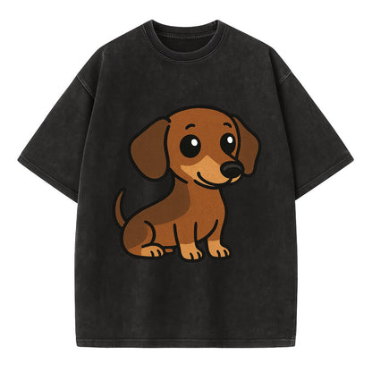 Dachshund - Long body profile view - Vintage T-shirt - Black