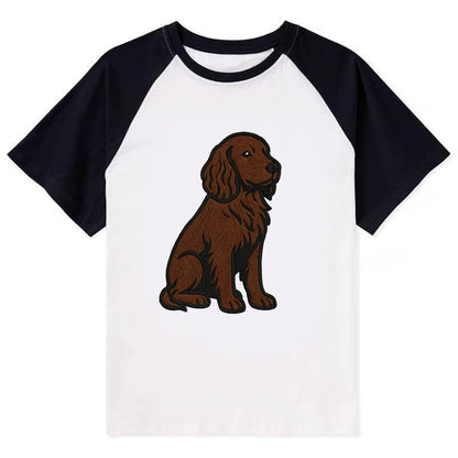Field Spaniel - Liver colored embroidered sitting design - Contrast Raglan T-shirt - Black
