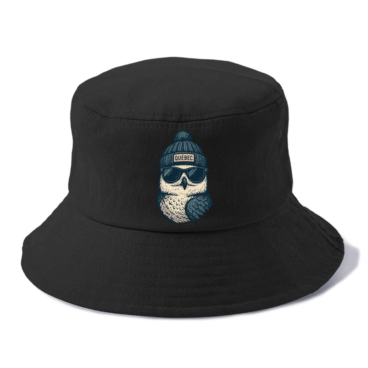 Quebec City Snowy Owl wearing Quebec bea - Bucket Hat - Black