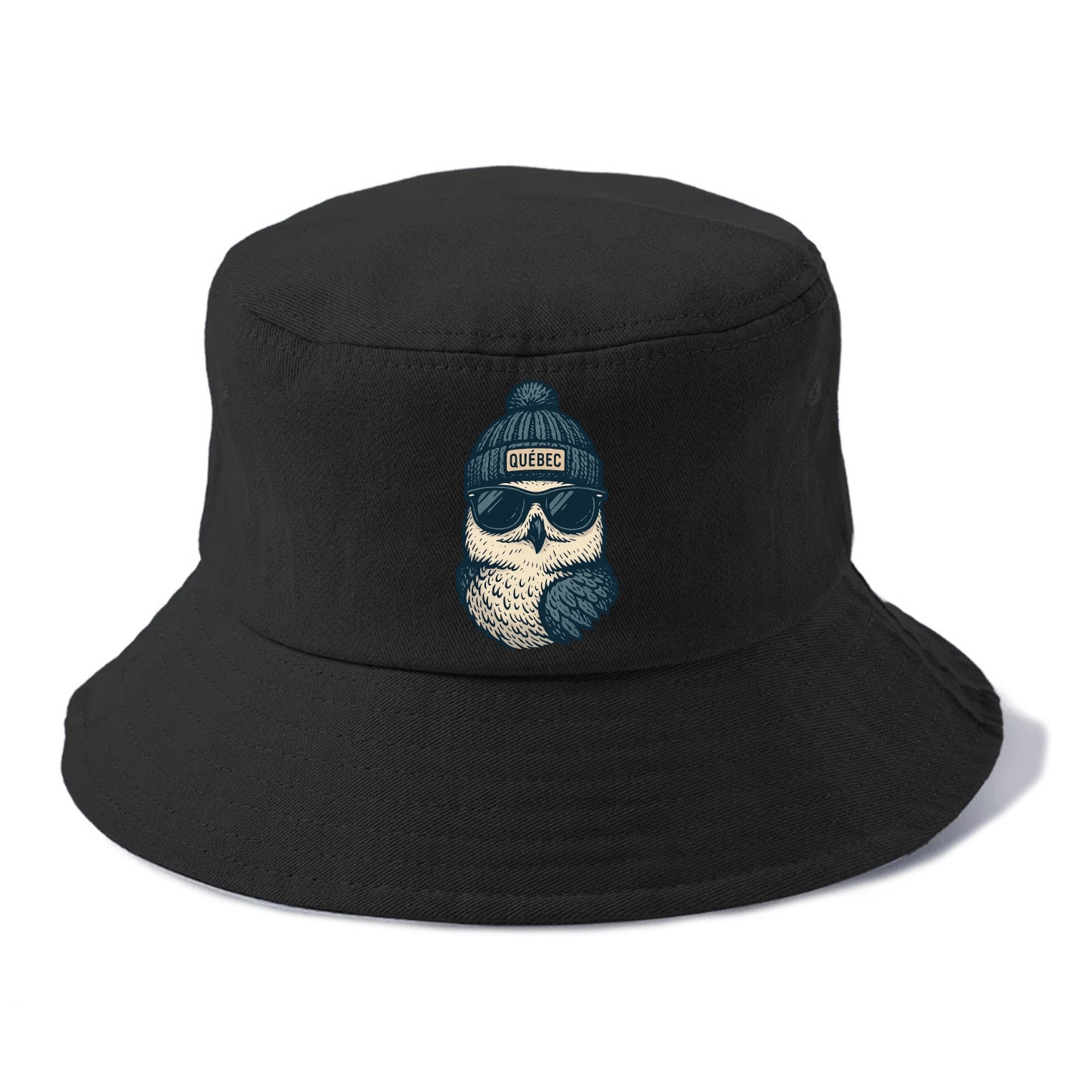 Quebec City Snowy Owl wearing Quebec bea - Bucket Hat - Black
