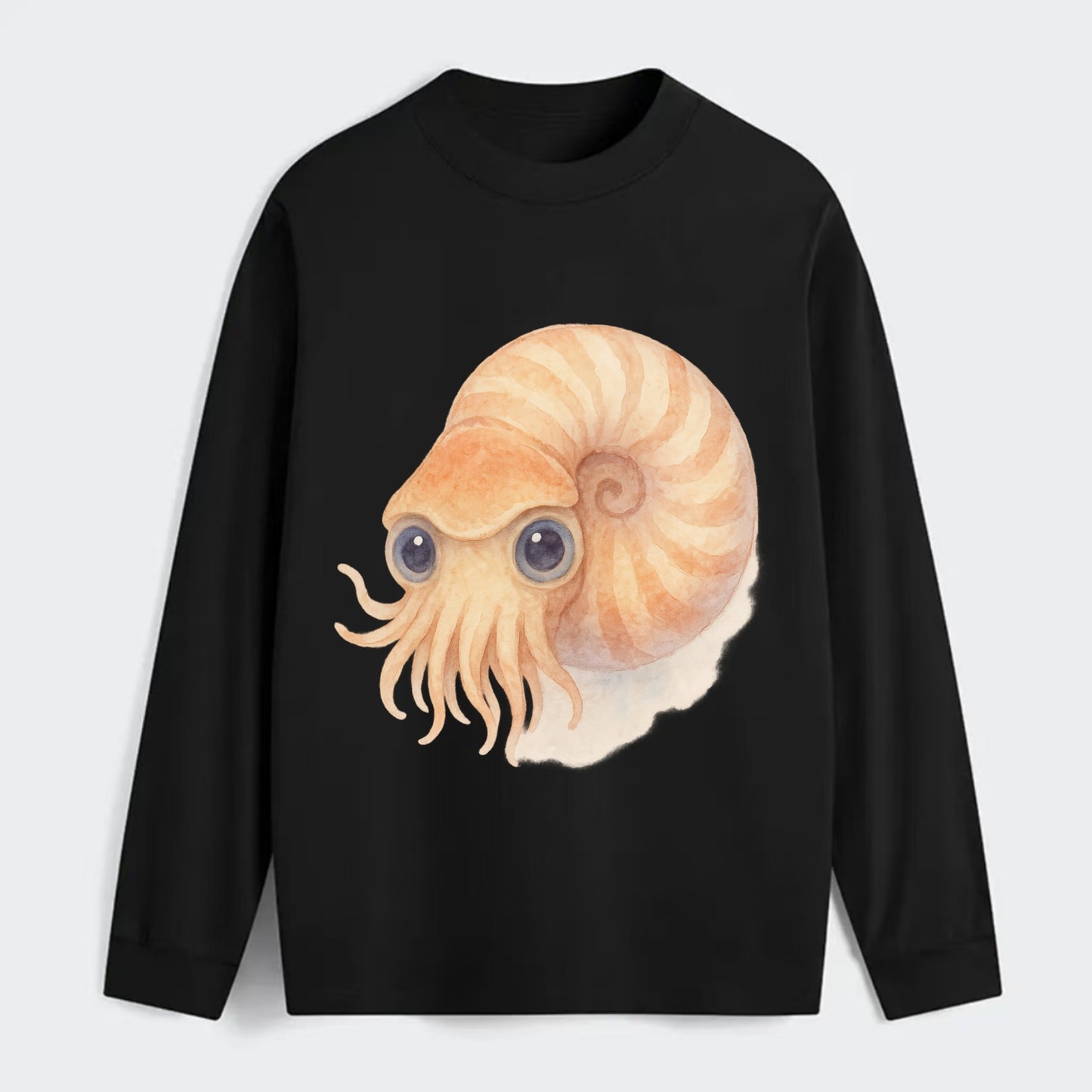 Baby Nautilus - spiral shell, tentacles peeking, ancient eyes, - Classic Long Sleeve Shirt - Black