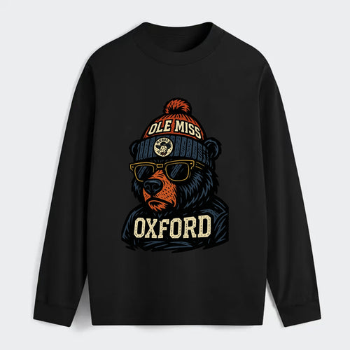 Oxford Black Bear wearing Ole Miss beanie with rebel patch - Classic Long Sleeve Shirt