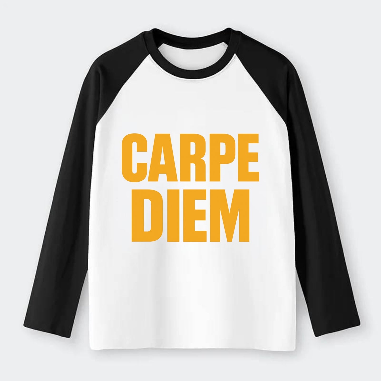 Bold typography design - "CARPE DIEM" - seize the day - Raglan Long Sleeve T-Shirt - Black