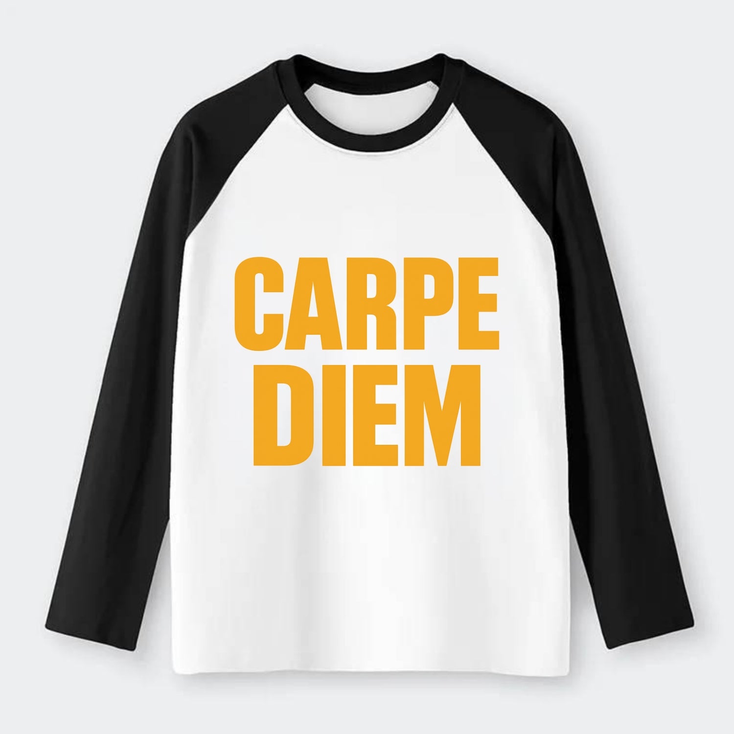 Bold typography design - "CARPE DIEM" - seize the day - Raglan Long Sleeve T-Shirt - Black