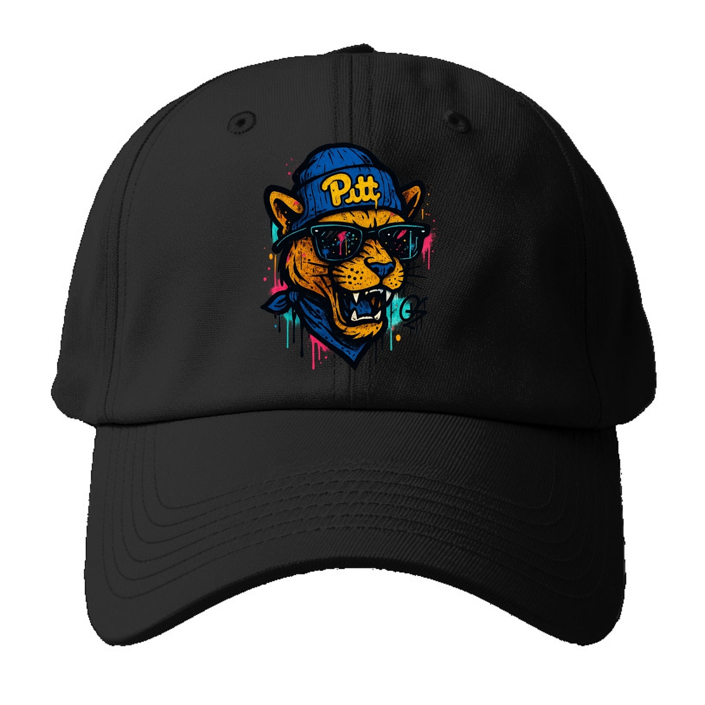 Pittsburgh Panther wearing Pitt beanie with script patch - Baseball Cap - Black