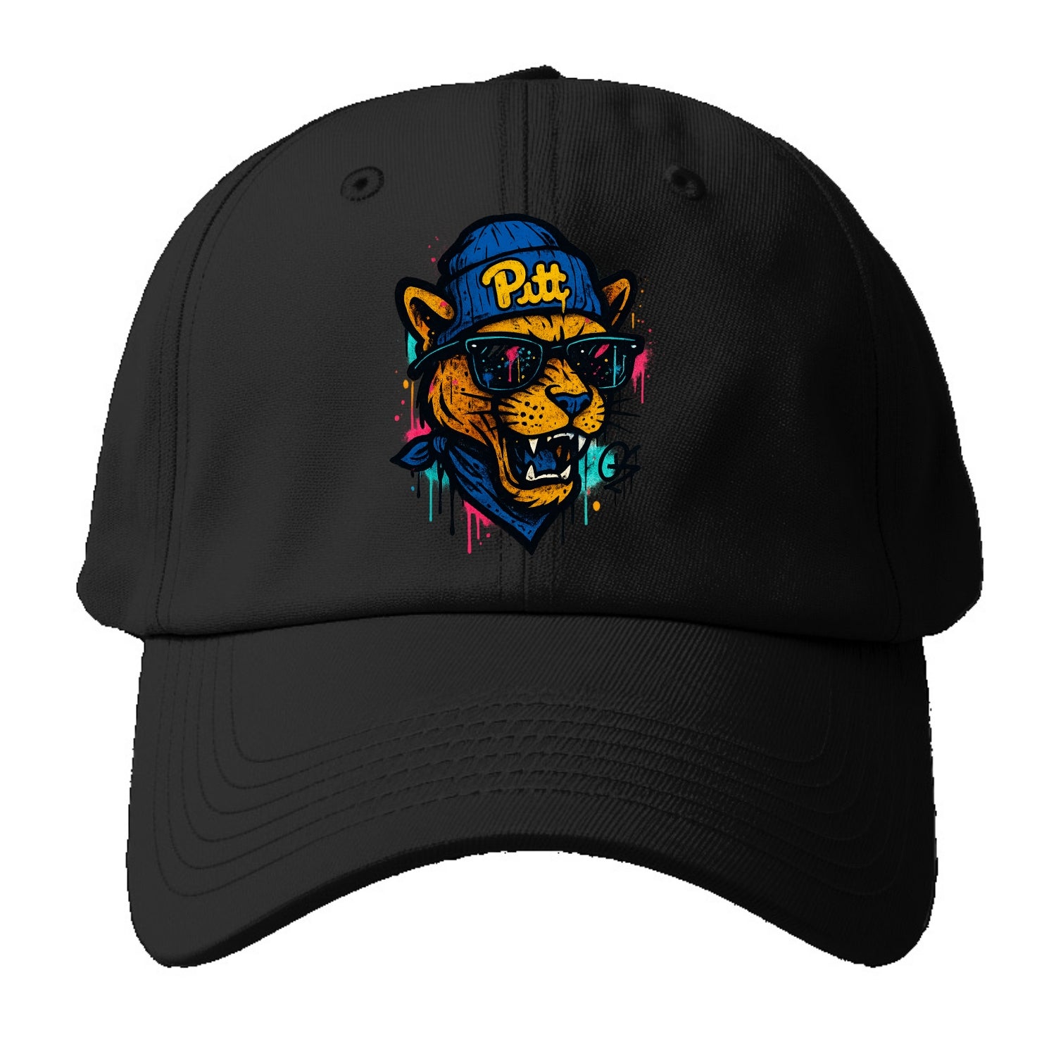 Pittsburgh Panther wearing Pitt beanie with script patch - Baseball Cap - Black