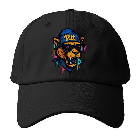 Pittsburgh Panther wearing Pitt beanie with script patch - Baseball Cap - Black