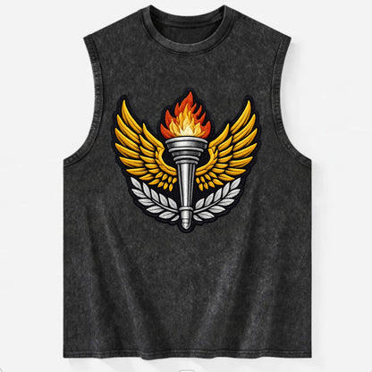 Embroidered patch design - TRACK AND FIELD TORCH - Olympic style torch with - Vintage Washed Tank - Black