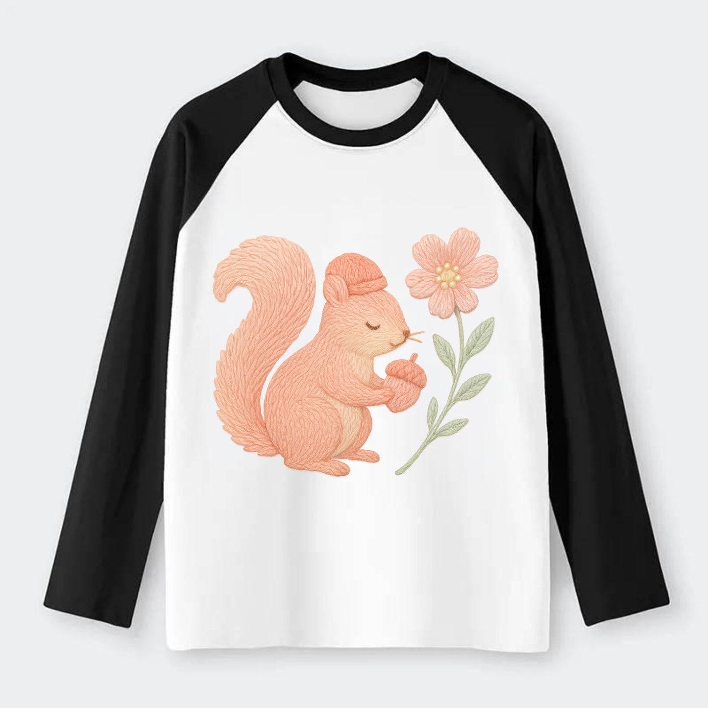 Coral Squirrel - Raglan Long Sleeve T-Shirt - Black