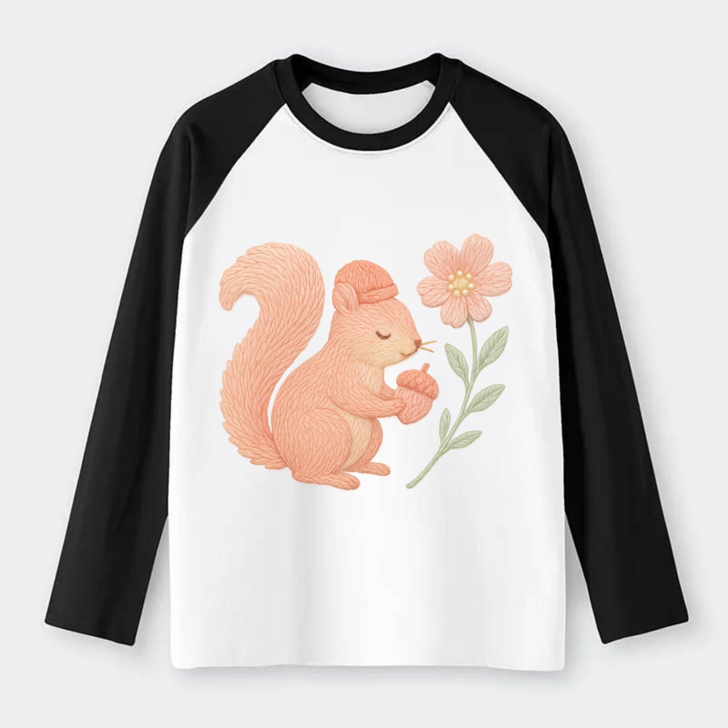 Coral Squirrel - Raglan Long Sleeve T-Shirt - Black