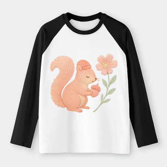 Coral Squirrel - Raglan Long Sleeve T-Shirt - Black