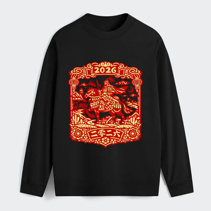 HORSE AND RIDER | Traditional Chinese warrior on horseback | Silk Road - Classic Long Sleeve Shirt - Black