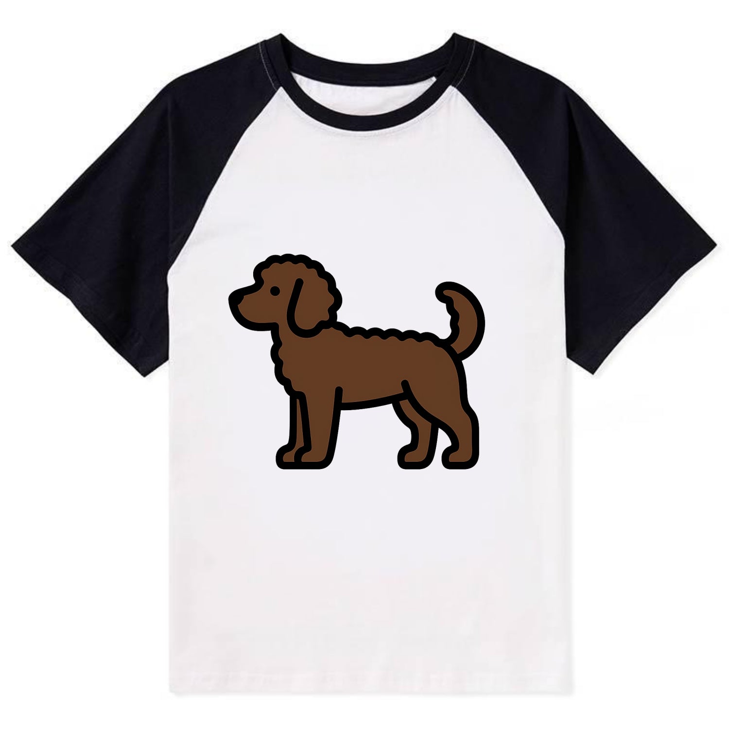 Labradoodle - Chocolate curly flat side profile - Contrast Raglan T-shirt - Black