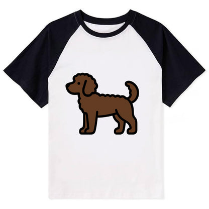 Labradoodle - Chocolate curly flat side profile - Contrast Raglan T-shirt - Black