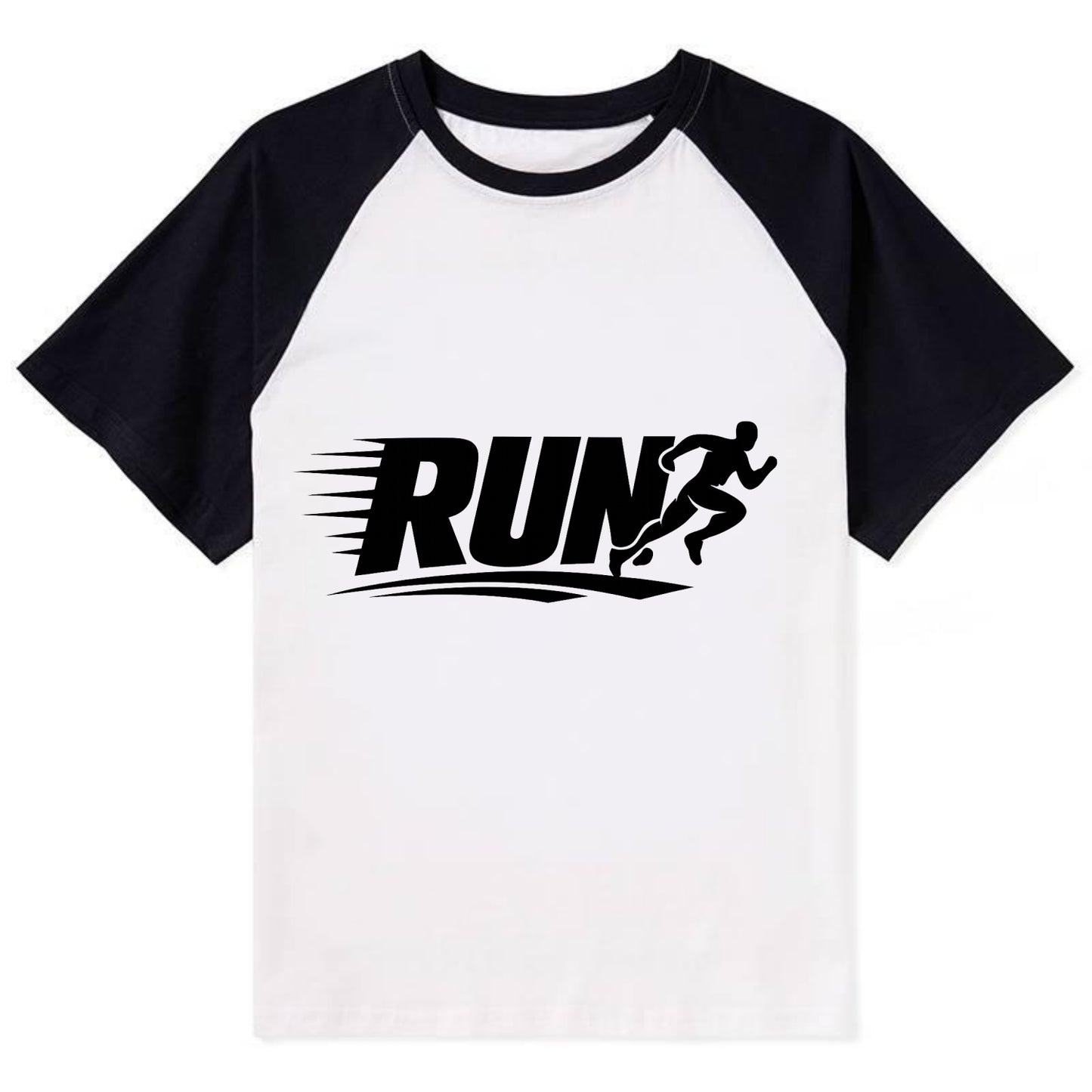 Bold typography design - "RUN" - cardio life, runner identity - Contrast Raglan T-shirt - Black