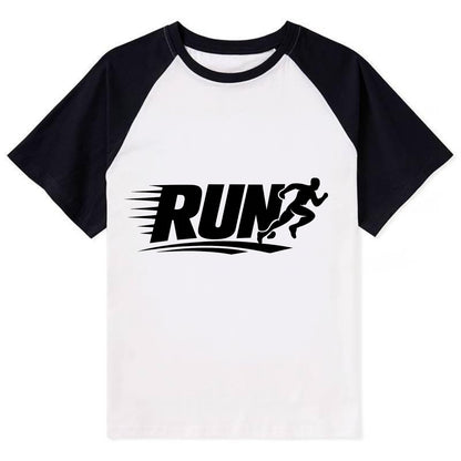 Bold typography design - "RUN" - cardio life, runner identity - Contrast Raglan T-shirt - Black