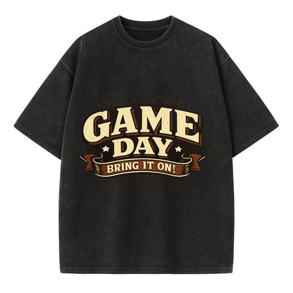 Bold typography design - "GAME DAY" - competition ready, bring it on - Vintage T-shirt - Black