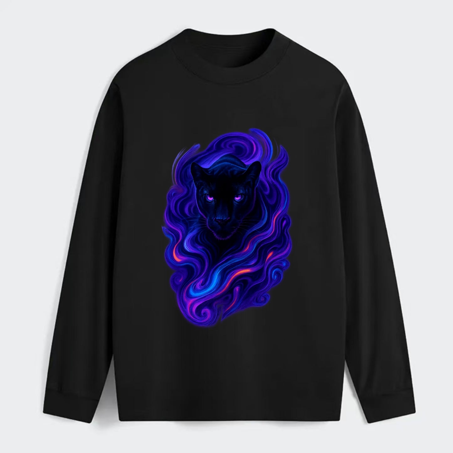 Sleek black panther emerging from swirls of deep purple and electric - Classic Long Sleeve Shirt - Black
