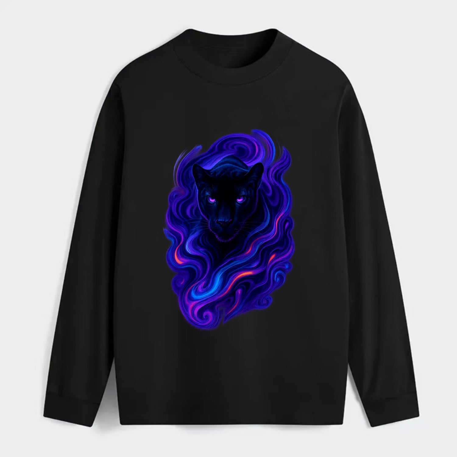 Sleek black panther emerging from swirls of deep purple and electric - Classic Long Sleeve Shirt - Black