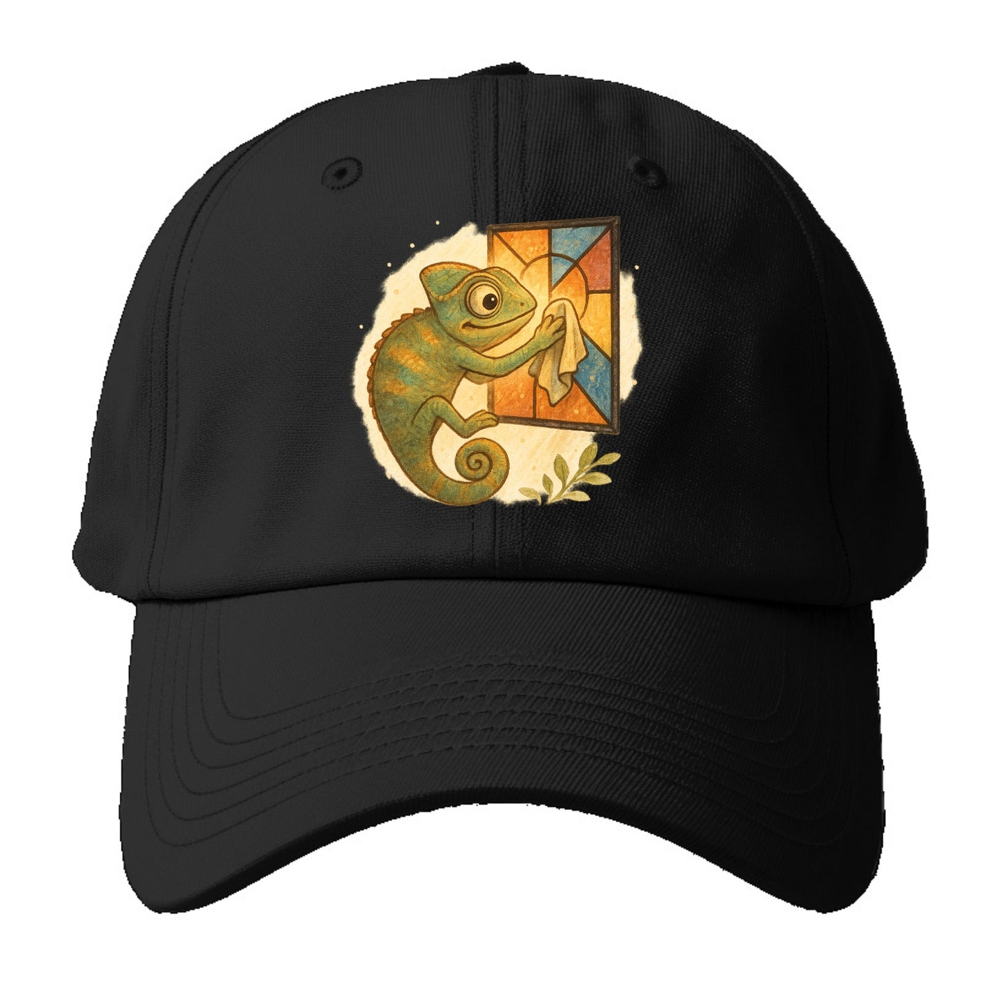 Chameleon blending into a stained-glass window it is polishing with - Baseball Cap For Big Heads - Black
