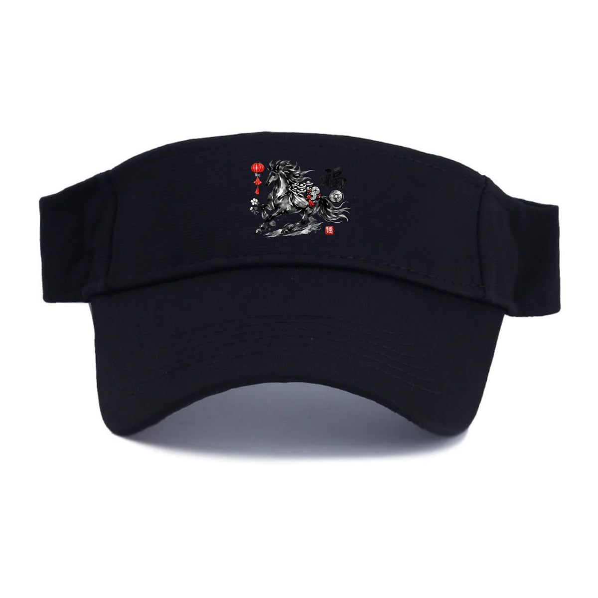 PROSPERITY HORSE | Horse carrying gold ingots and coins | Chinese knot decorations | Red - Visor - Black