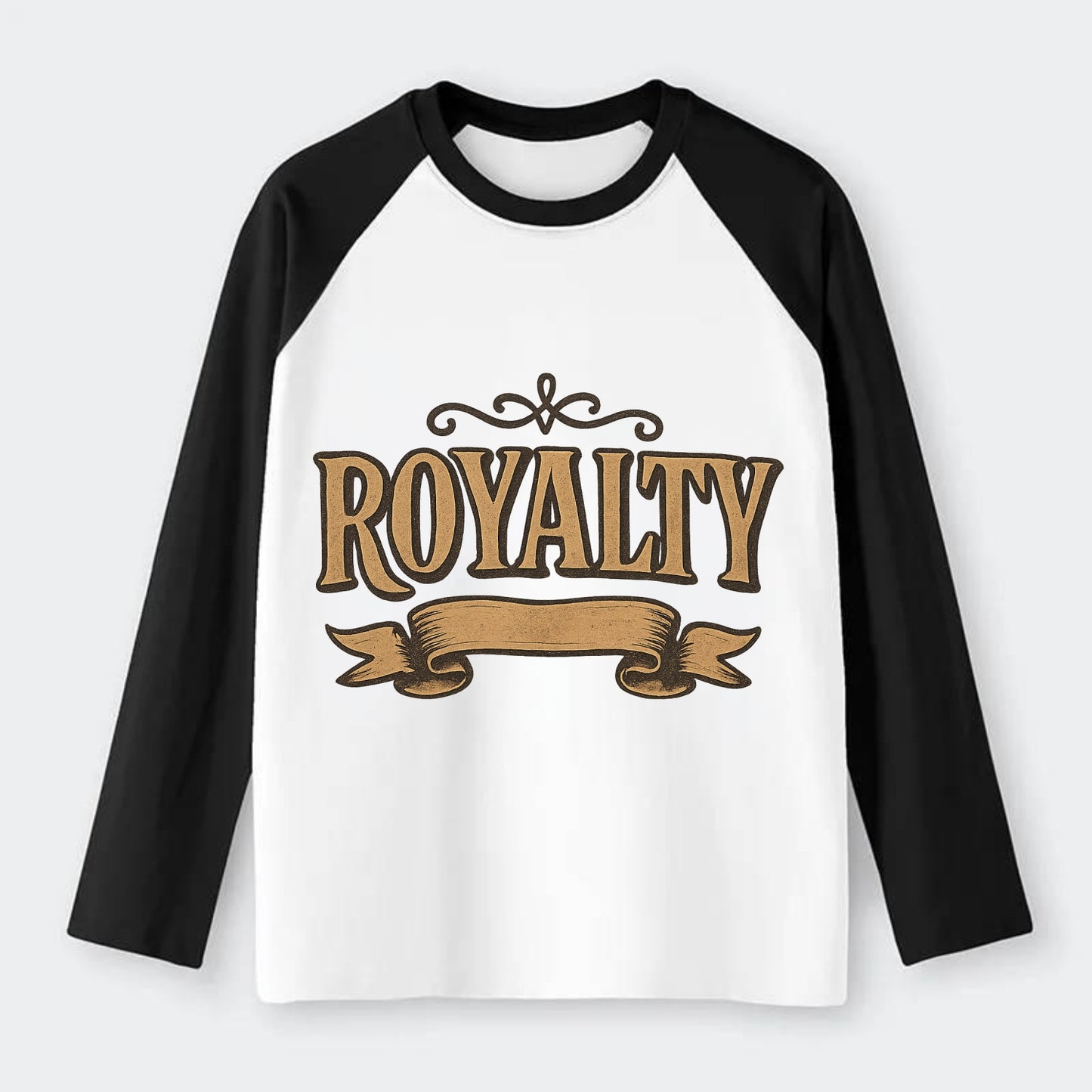 Bold typography design - "ROYALTY" - regal bearing, noble spirit - Raglan Long Sleeve T-Shirt - Black