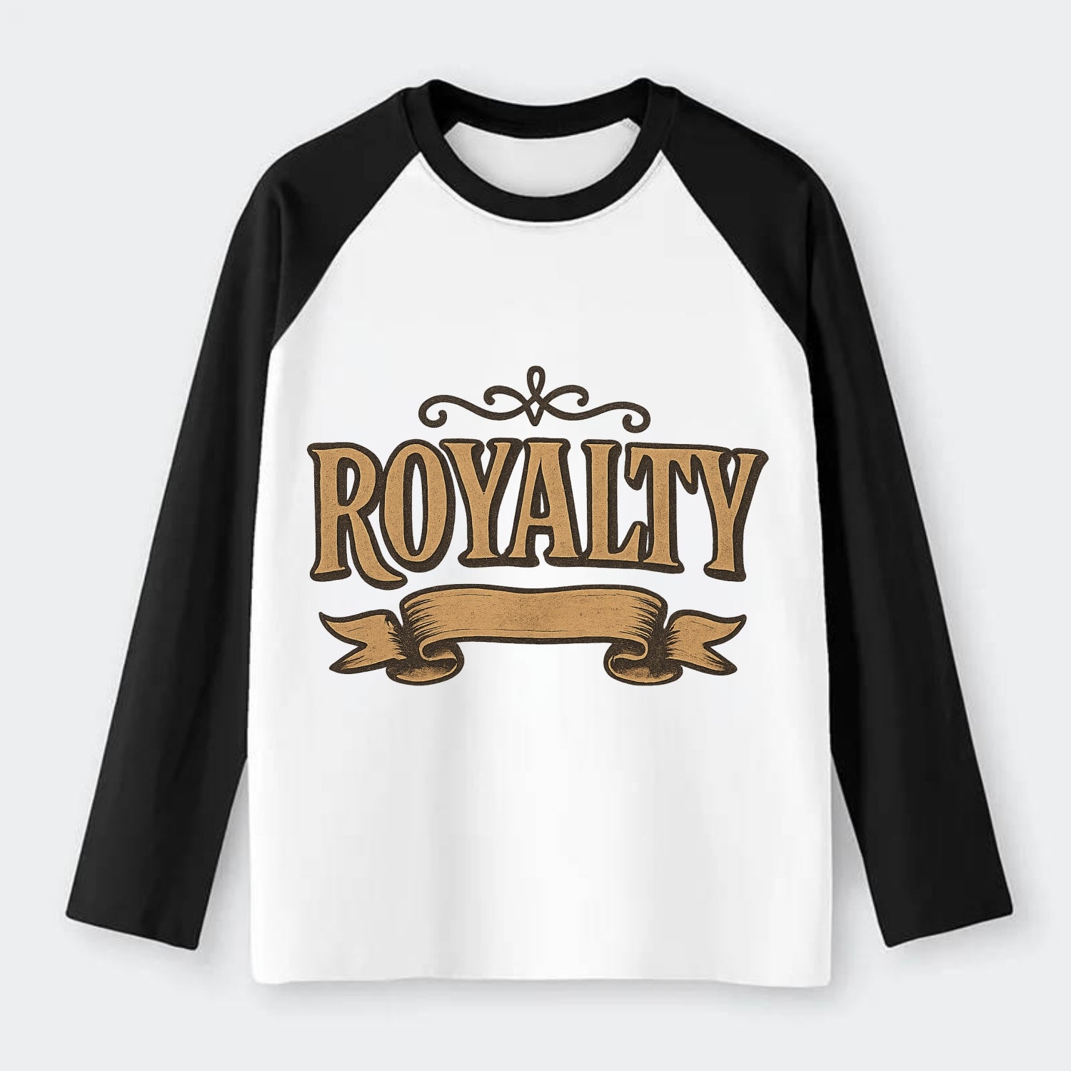 Bold typography design - "ROYALTY" - regal bearing, noble spirit - Raglan Long Sleeve T-Shirt - Black