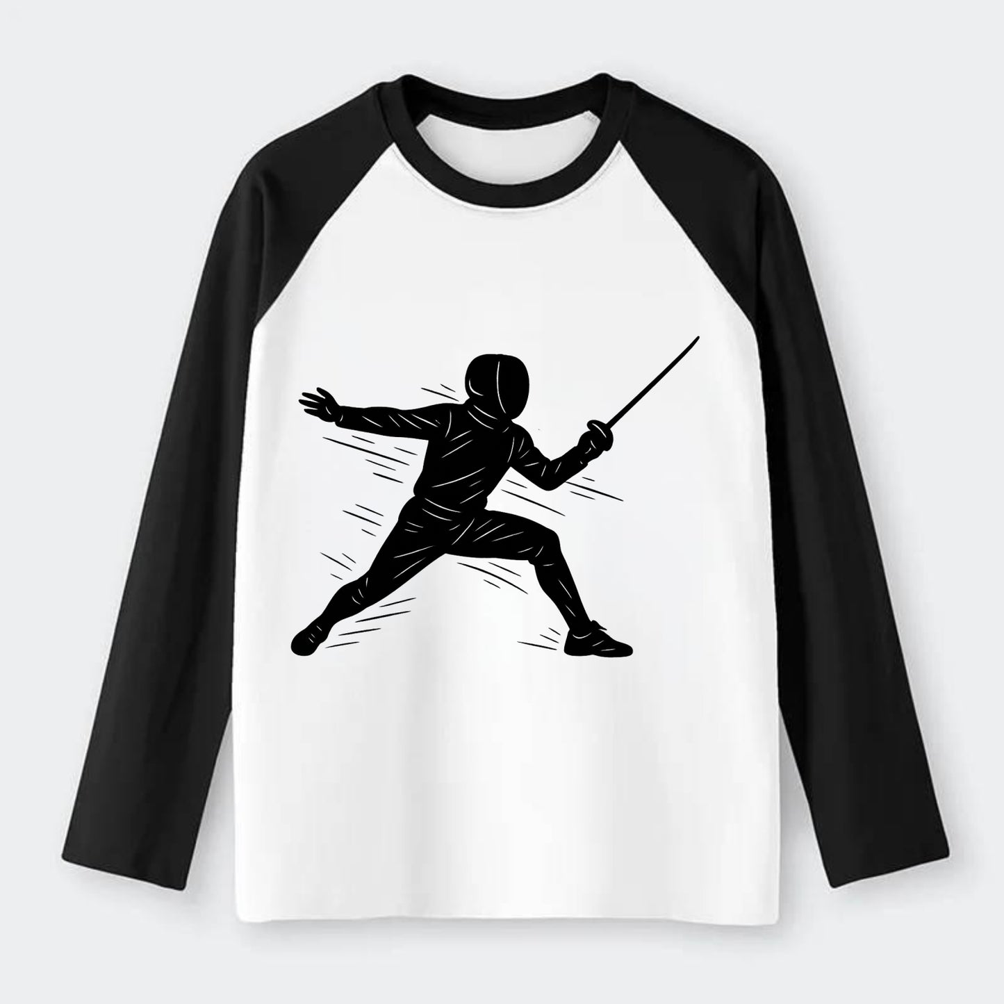 Fencer lunging attack position - Raglan Long Sleeve T-Shirt - Black