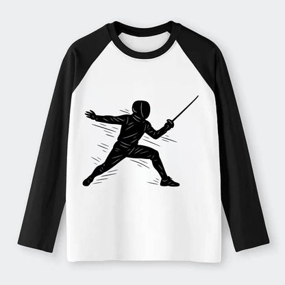 Fencer lunging attack position - Raglan Long Sleeve T-Shirt - Black