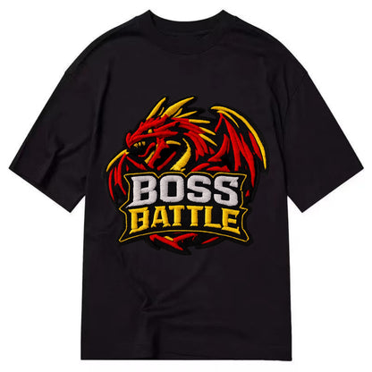 BOSS BATTLE - dragon silhouette in red and gold , raid - Classic T-shirt - Black