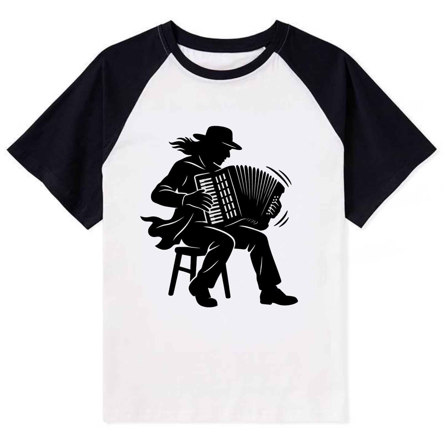 Accordion player street musician - Contrast Raglan T-shirt - Black