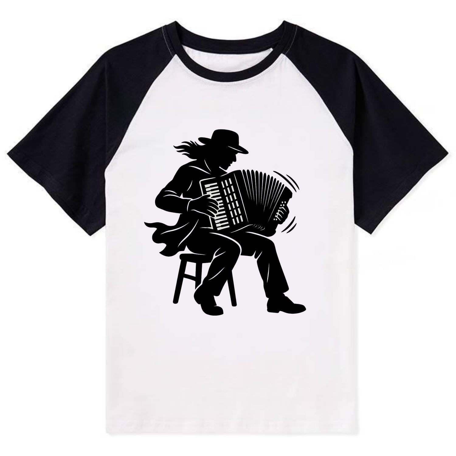 Accordion player street musician - Contrast Raglan T-shirt - Black