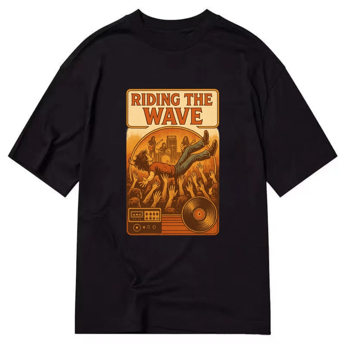 Crowd surfing at packed concert - "Riding the Wave" - concert energy - Classic T-shirt - Black